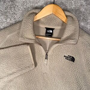 The North Face Women's L Tan Sherpa Fleece Quarter Zip Cropped Pullover Large